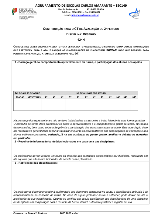Ficha de apoio ao Conselho de Turma