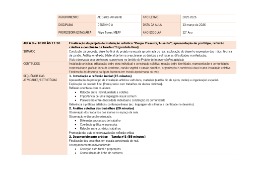 Planificação da aula 9