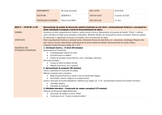Planificação da aula dos vitrais